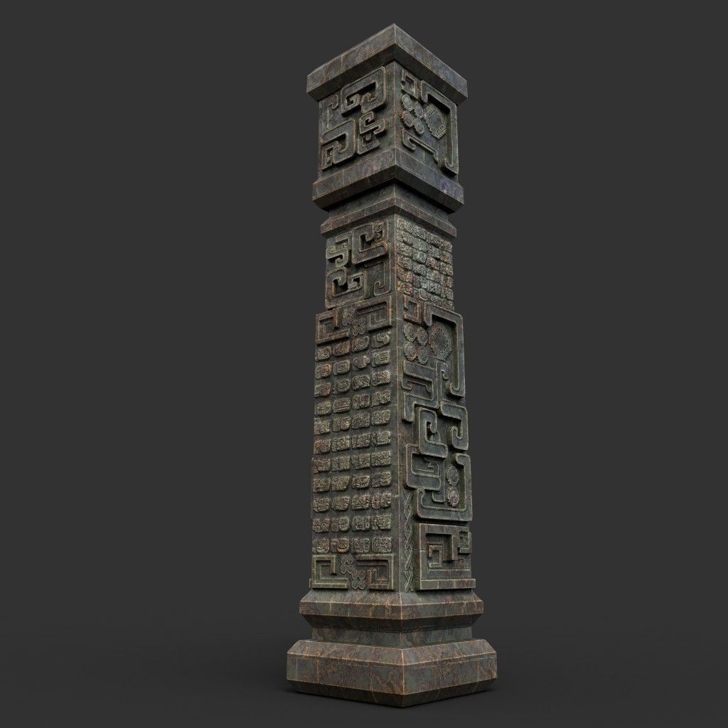 Low poly Mayan Inca Aztec Column Modular Pack Mossy 210616 Low-poly 3D model_10