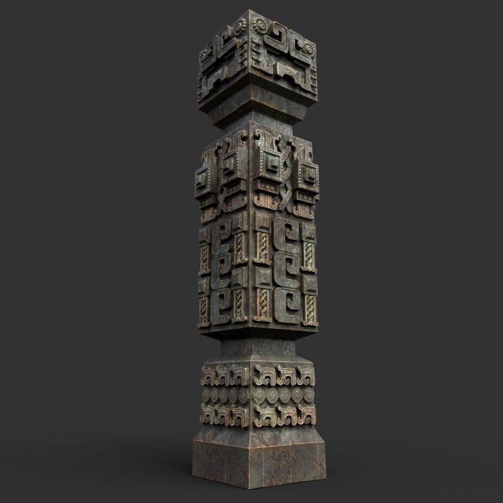Low poly Mayan Inca Aztec Column Modular Pack Mossy 210616 Low-poly 3D model_30