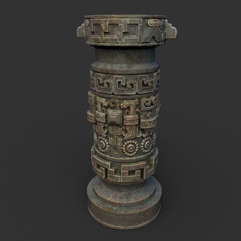 Low poly Mayan Inca Aztec Column Modular Pack Mossy 210616 Low-poly 3D model_23