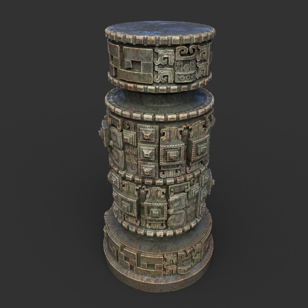 Low poly Mayan Inca Aztec Column Modular Pack Mossy 210616 Low-poly 3D model_27
