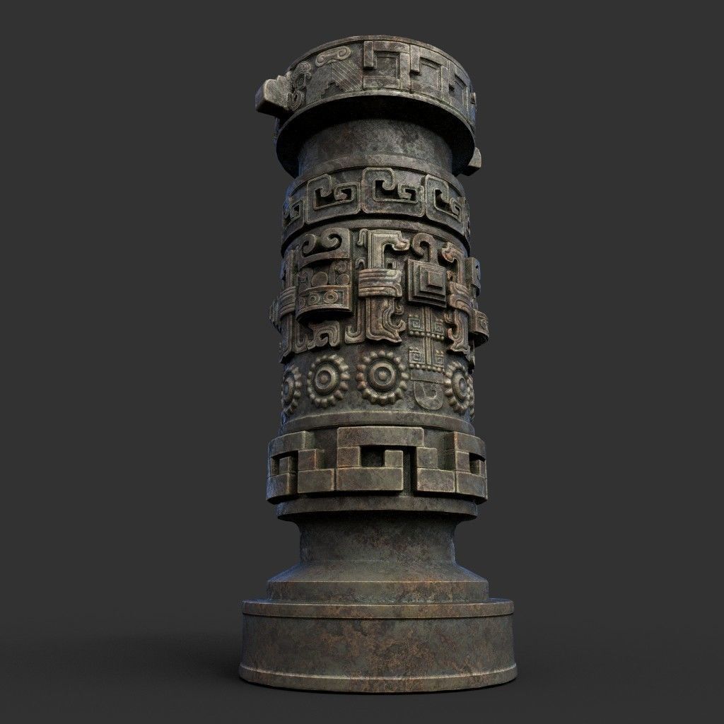 Low poly Mayan Inca Aztec Column Modular Pack Mossy 210616 Low-poly 3D model_22