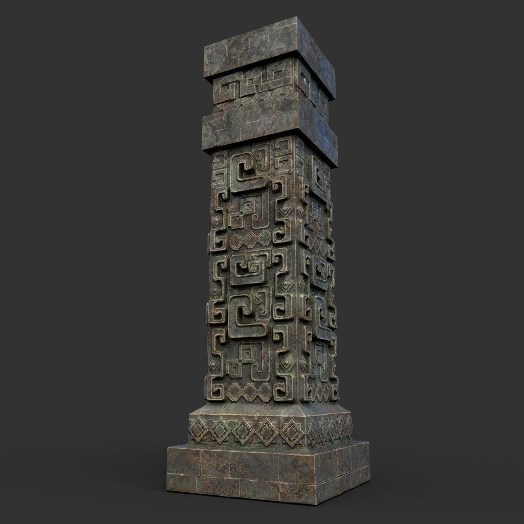 Low poly Mayan Inca Aztec Column Modular Pack Mossy 210616 Low-poly 3D model_6