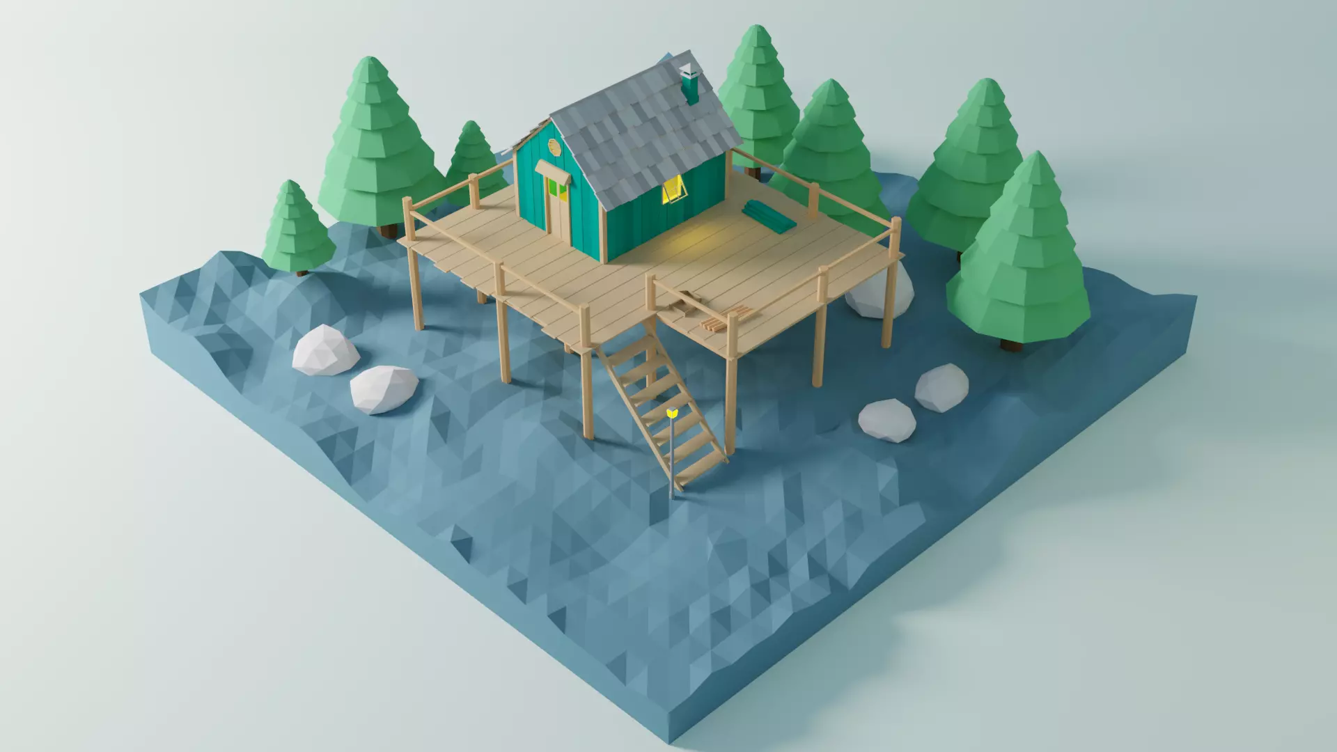 3D Animation 2 triangle Low-poly 3D model_0