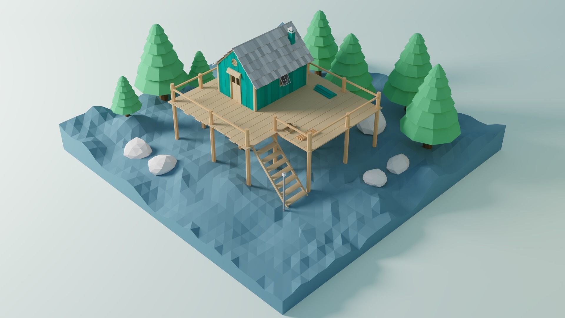 3D Animation 2 triangle Low-poly 3D model_7