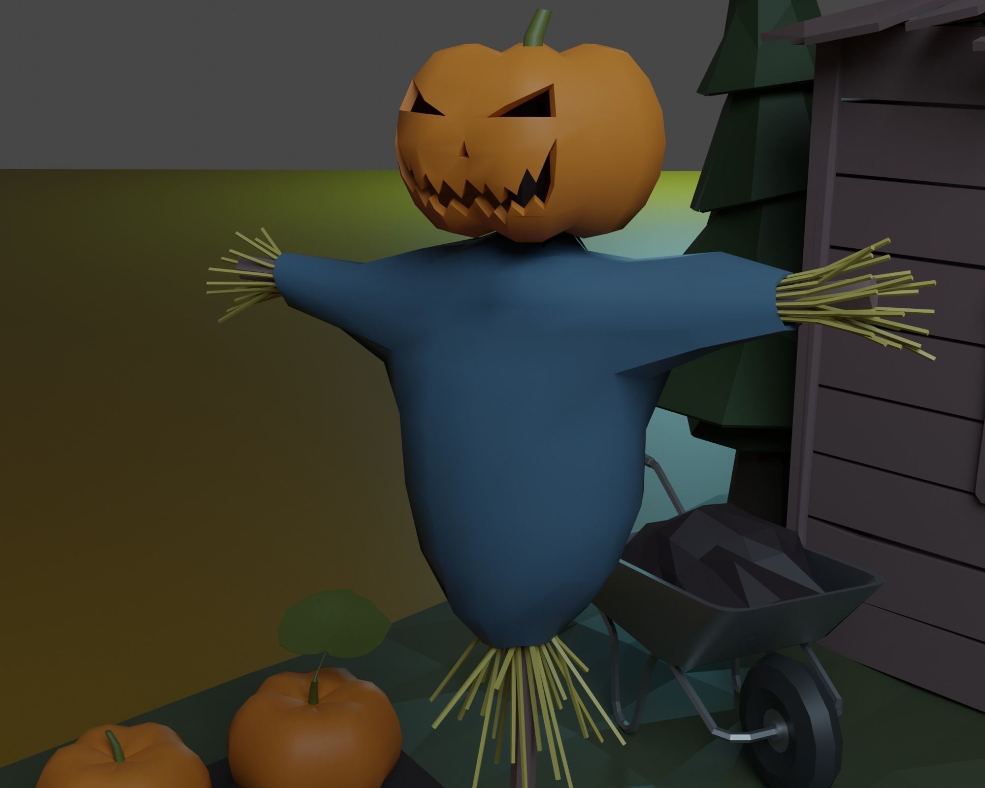 Pumpkin field Low-poly 3D model_4