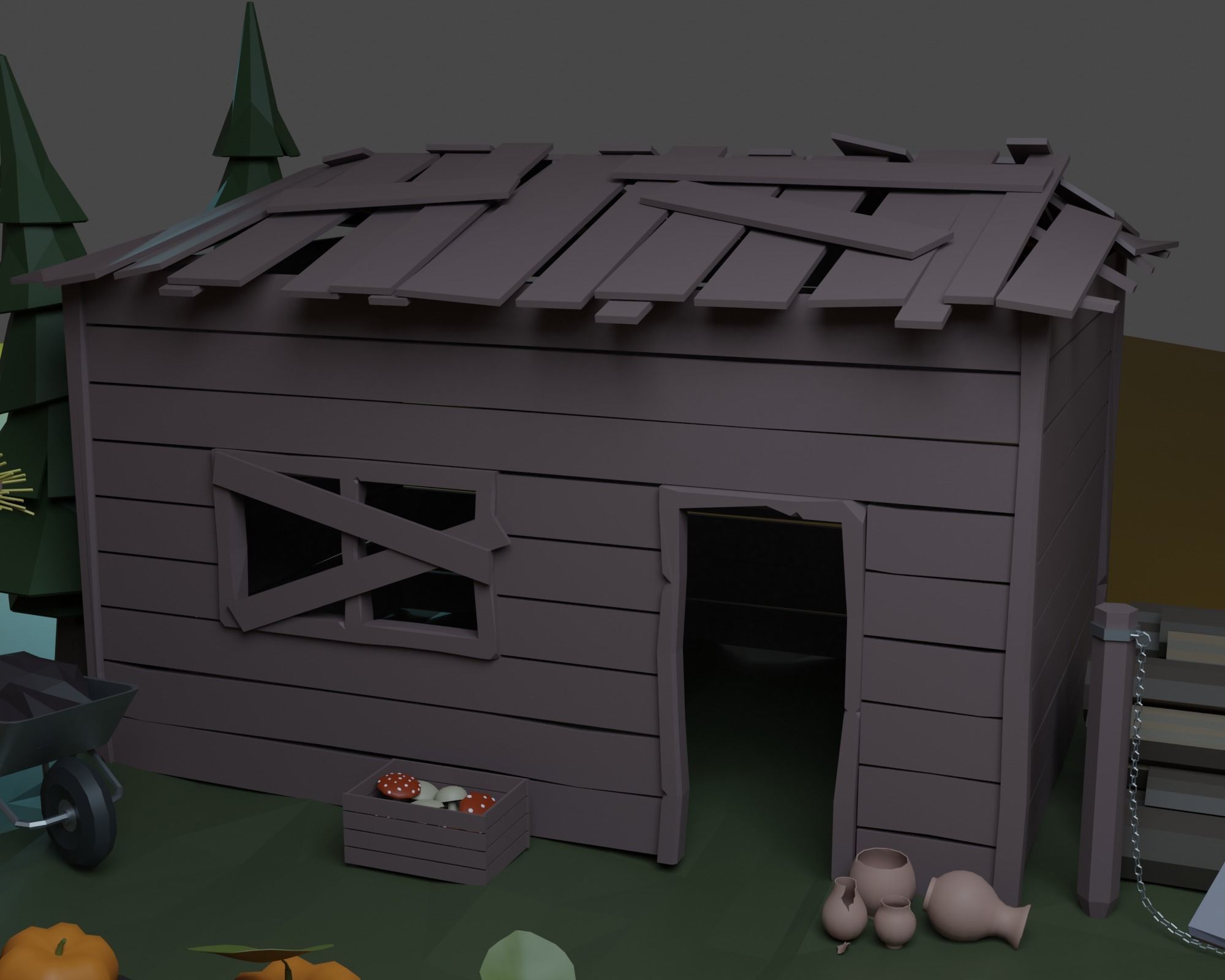 Pumpkin field Low-poly 3D model_17