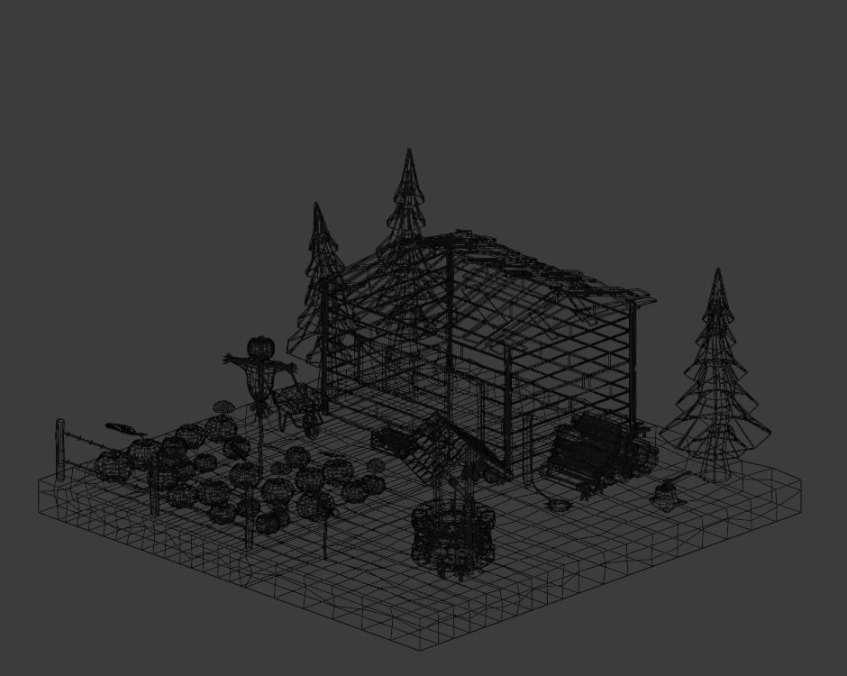 Pumpkin field Low-poly 3D model_2