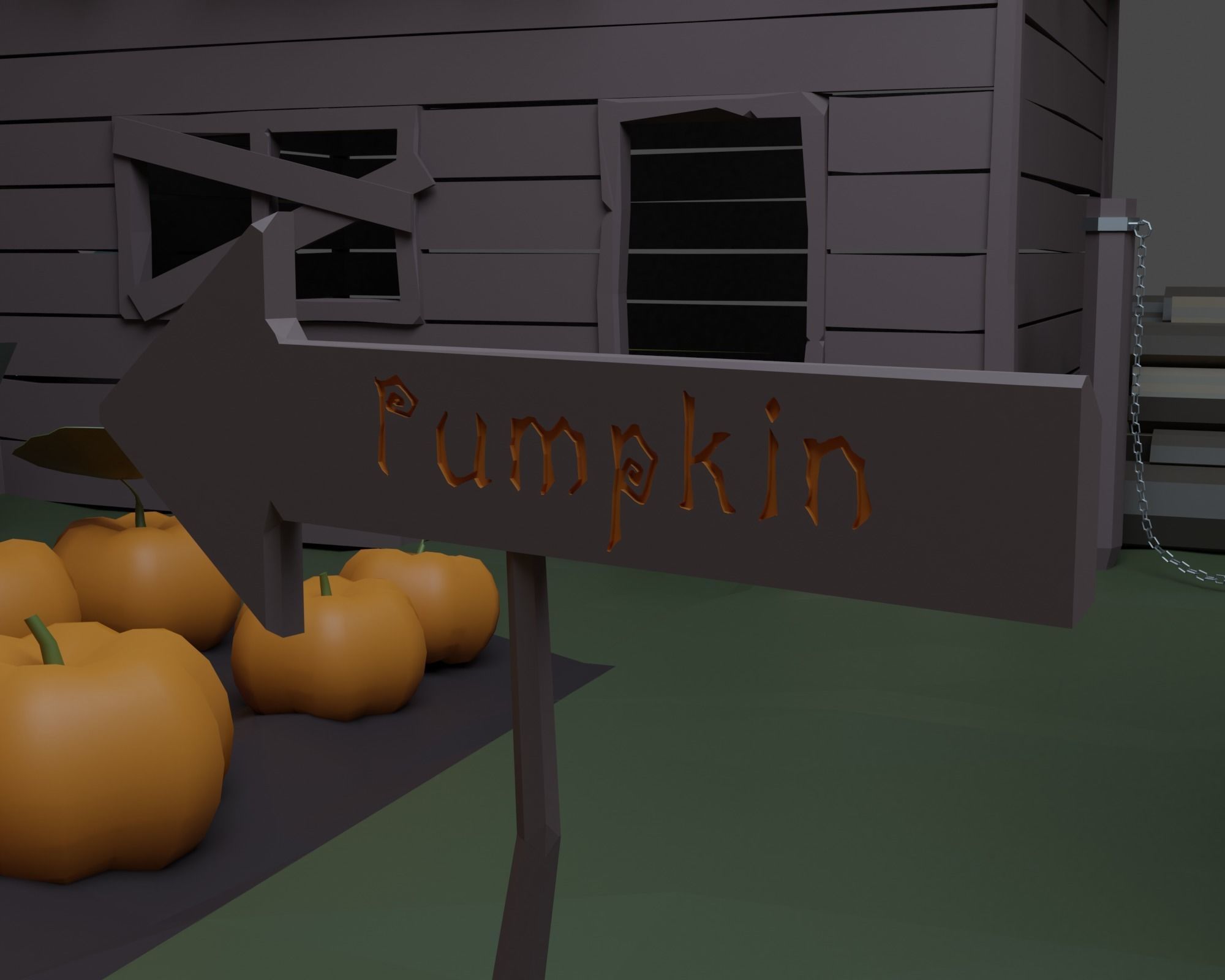 Pumpkin field Low-poly 3D model_6