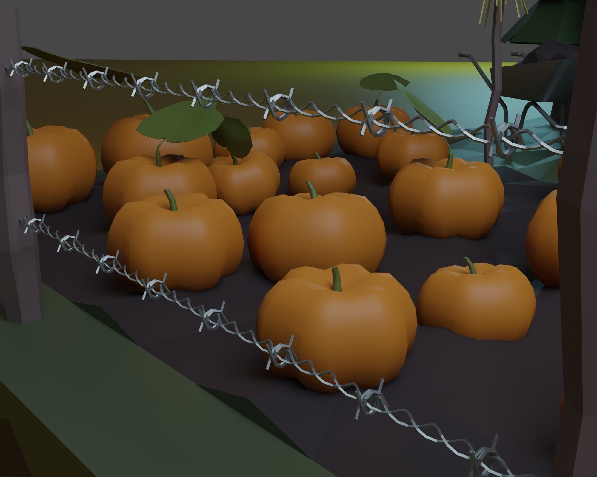 Pumpkin field Low-poly 3D model_5
