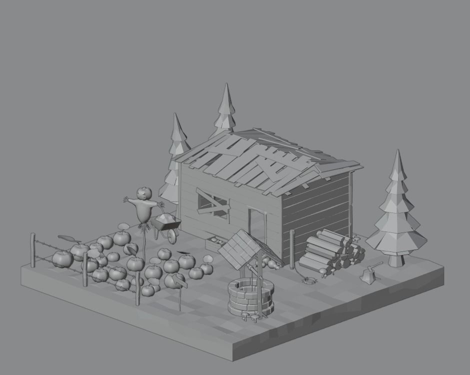 Pumpkin field Low-poly 3D model_1