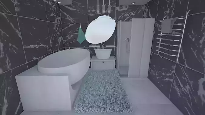 Bathroom with marble walls and floor