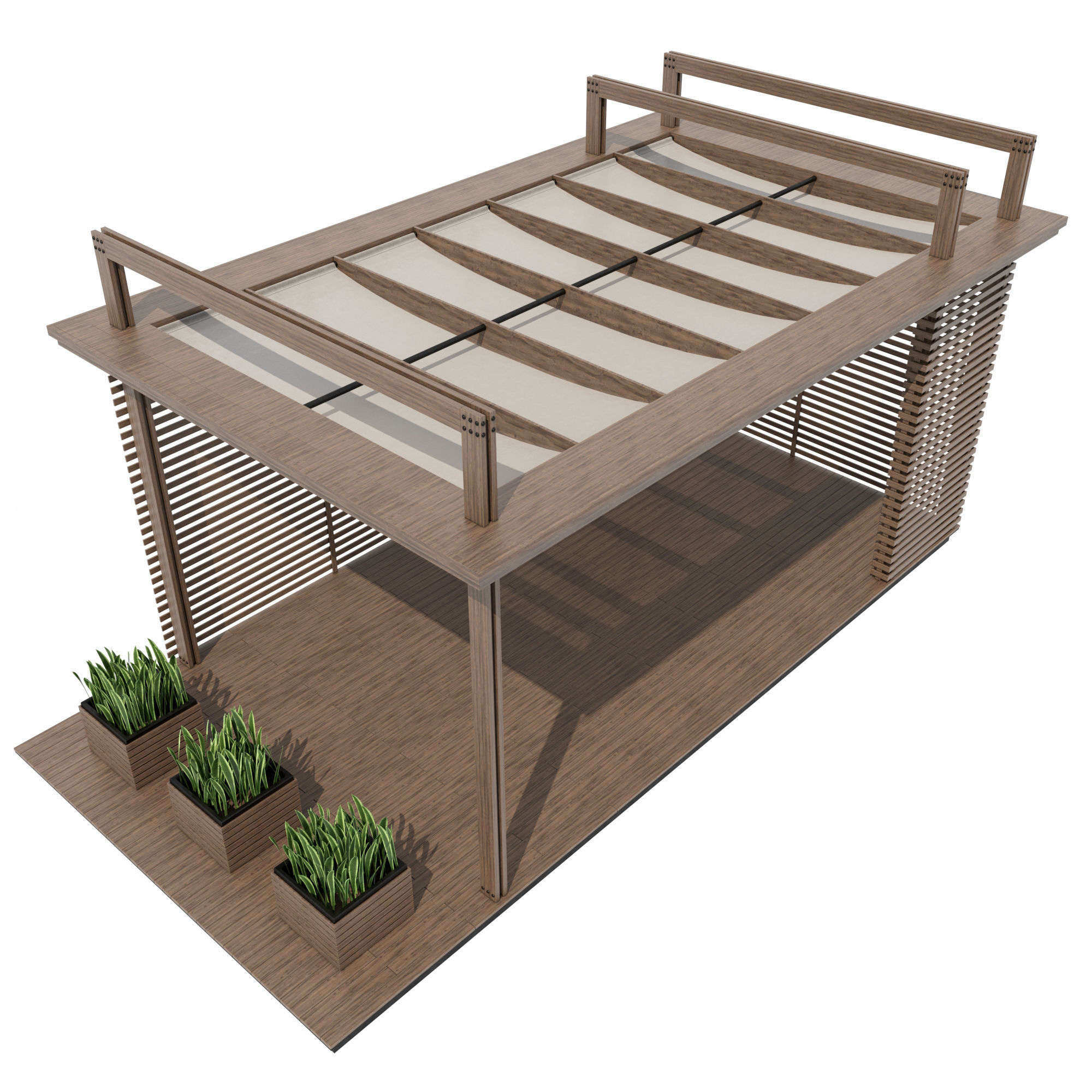 Pergola wooden 3D model_3
