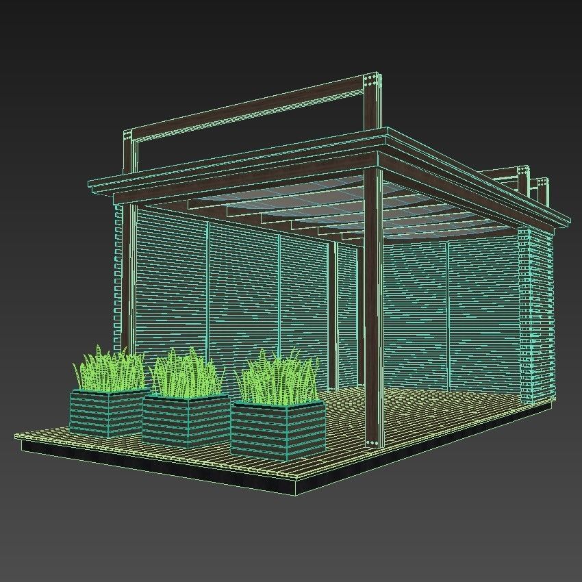Pergola wooden 3D model_7