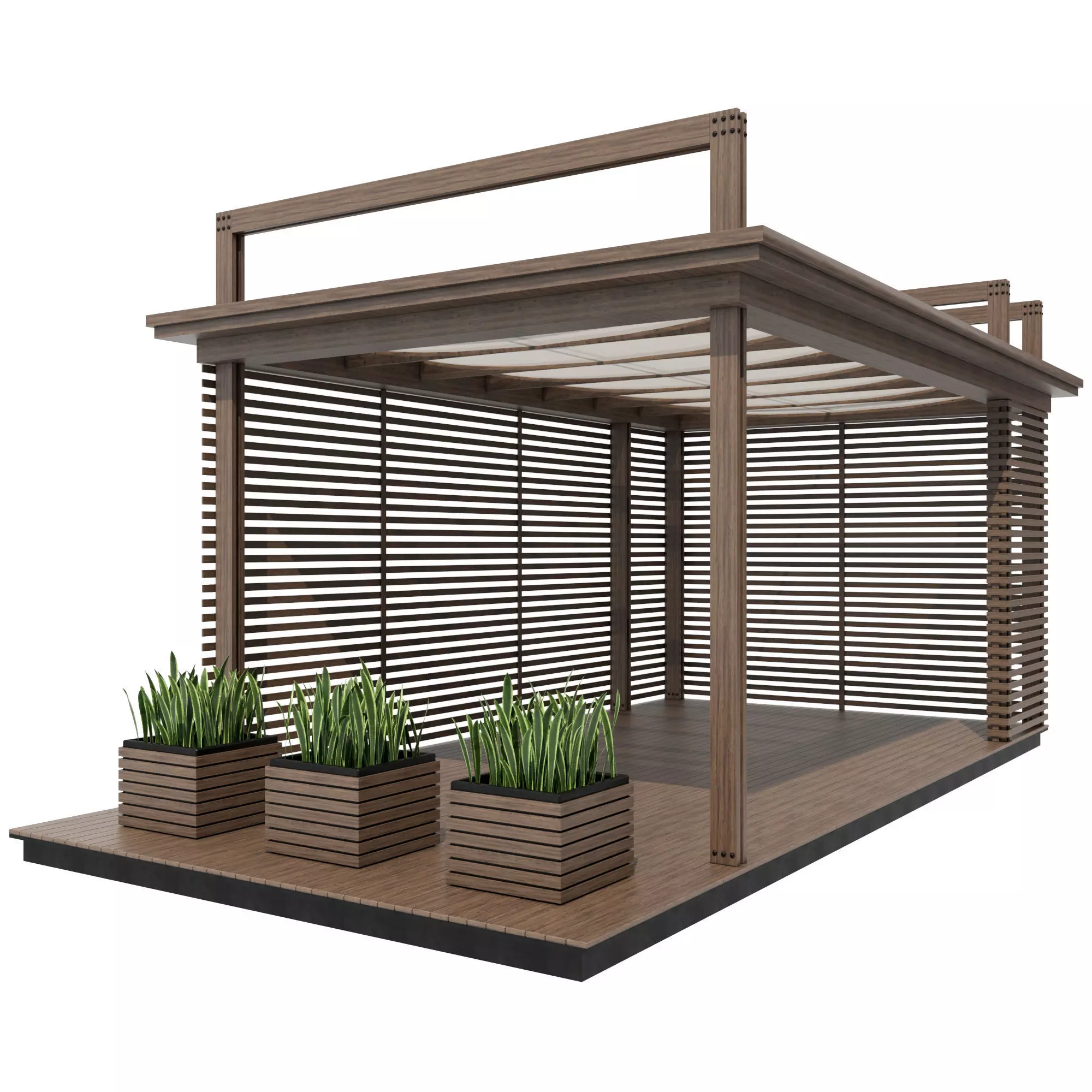 Pergola wooden 3D model_0