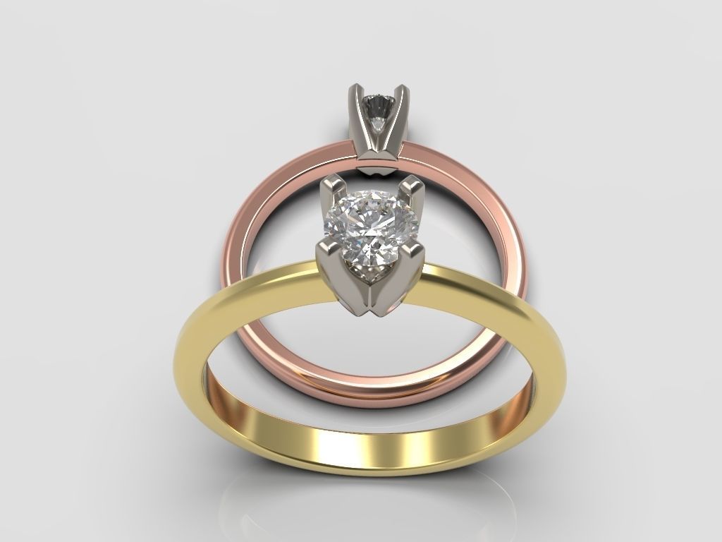 Engagement diamond ring in two color gold ready for 3d print 3D print model_22