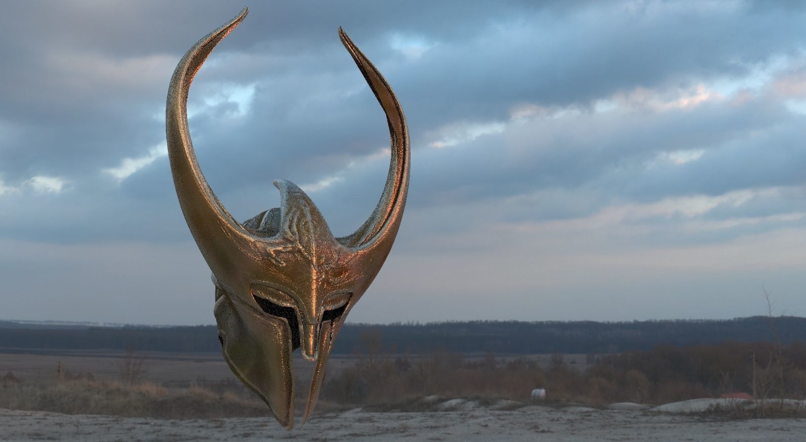 Fantasy Helmet Horned 3D model_1