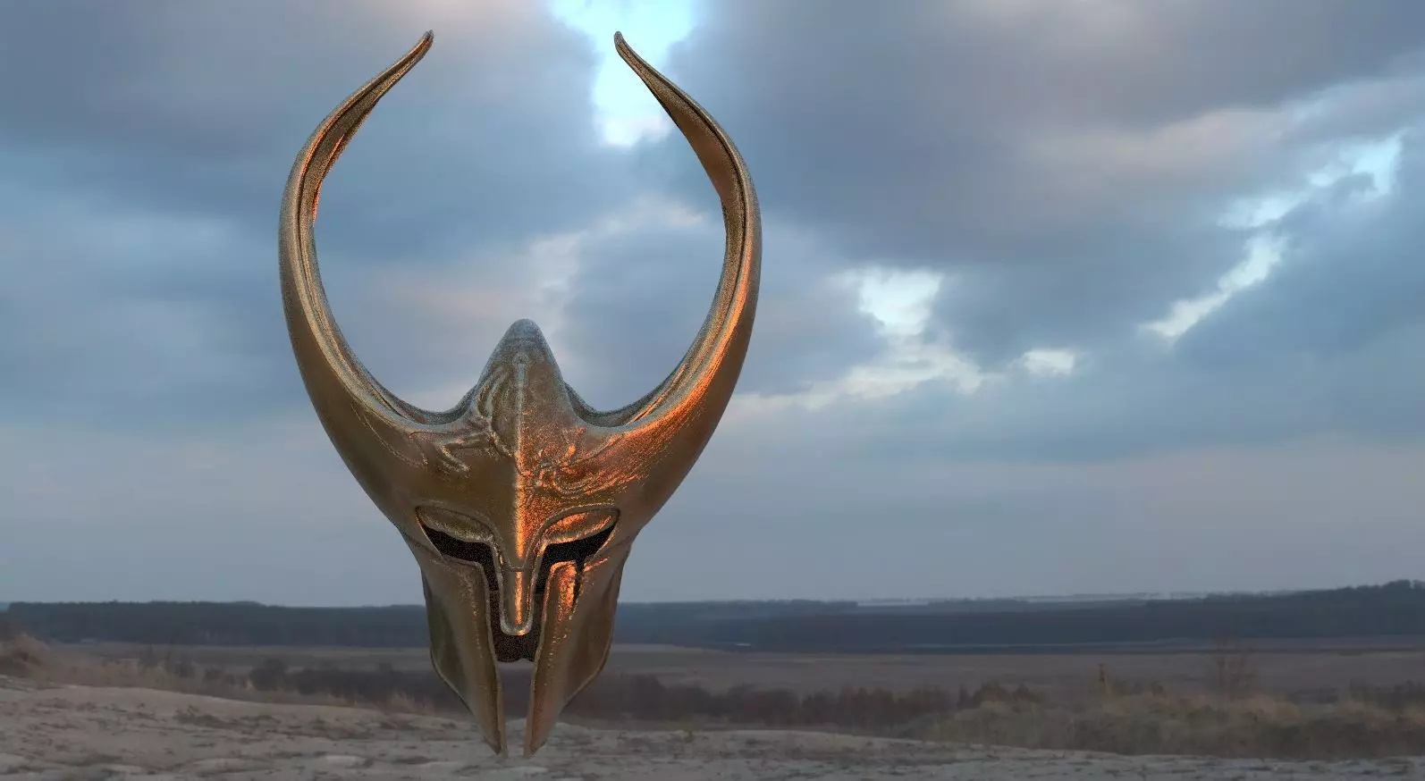 Fantasy Helmet Horned 3D model_0