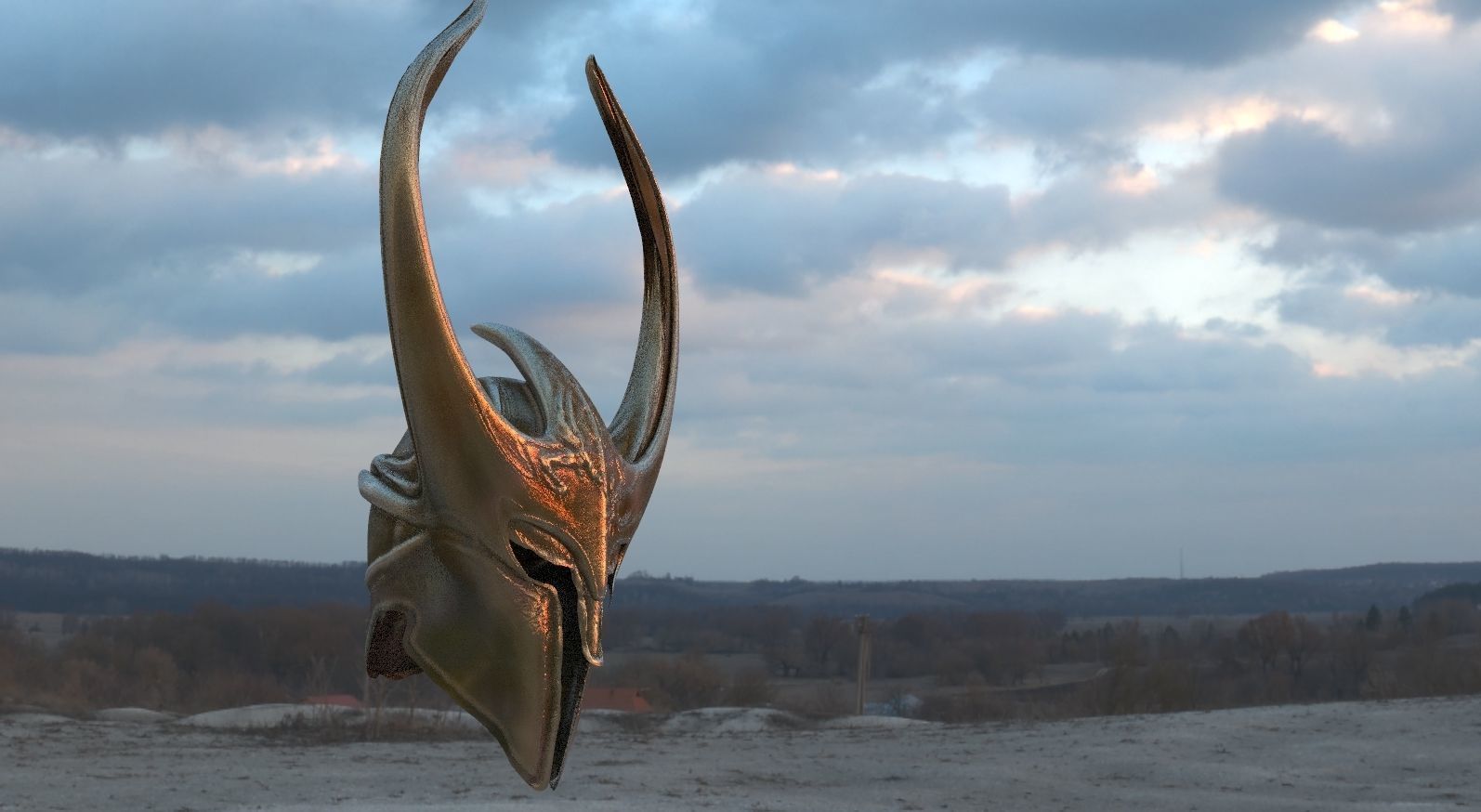 Fantasy Helmet Horned 3D model_2