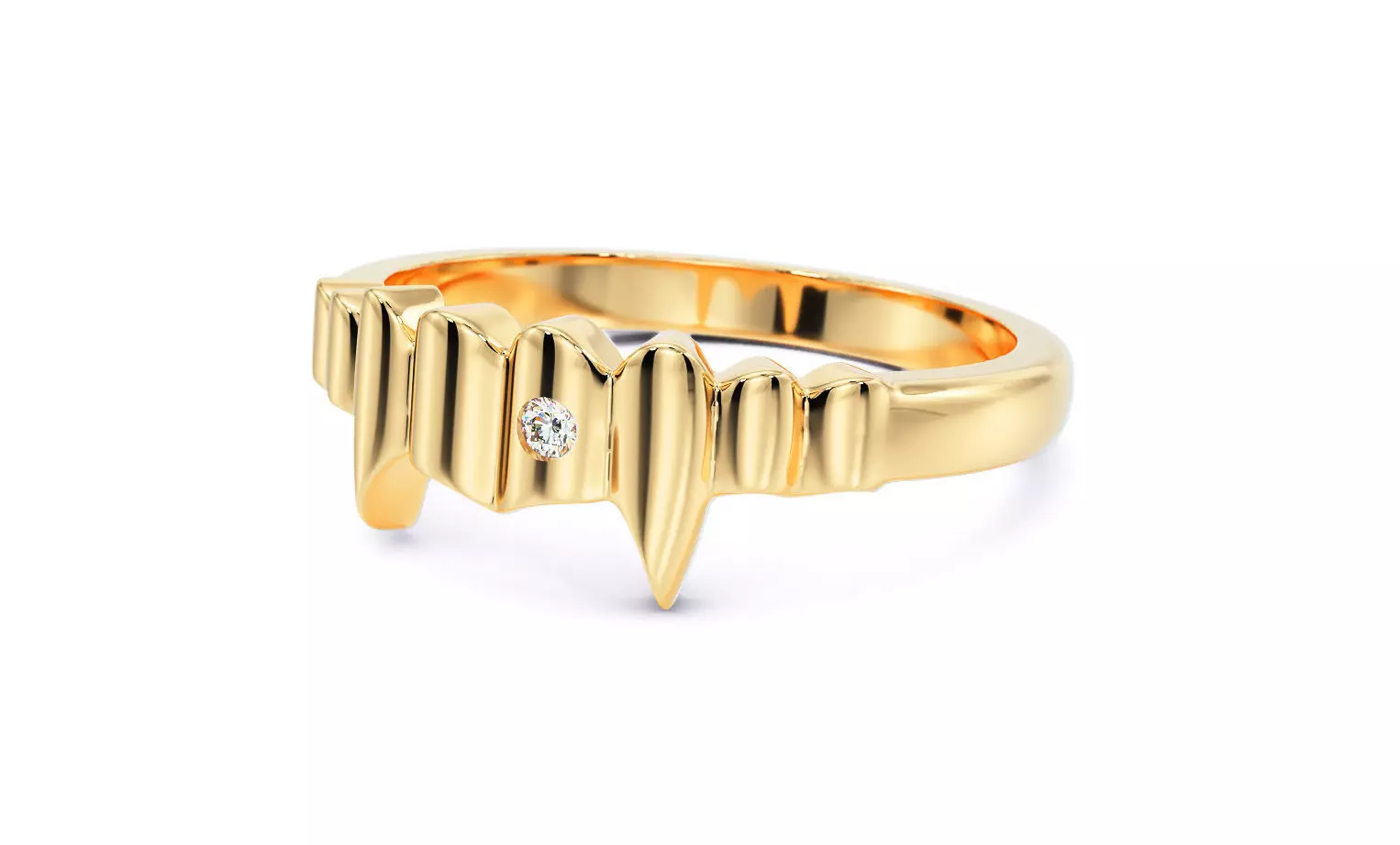 gold ring fangs with diamond 3D print model_0