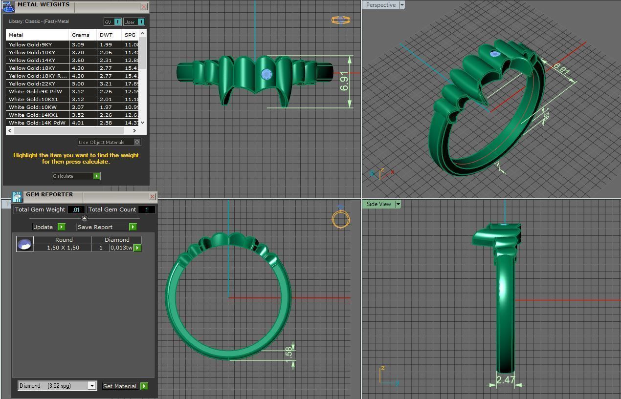 gold ring fangs with diamond 3D print model_2