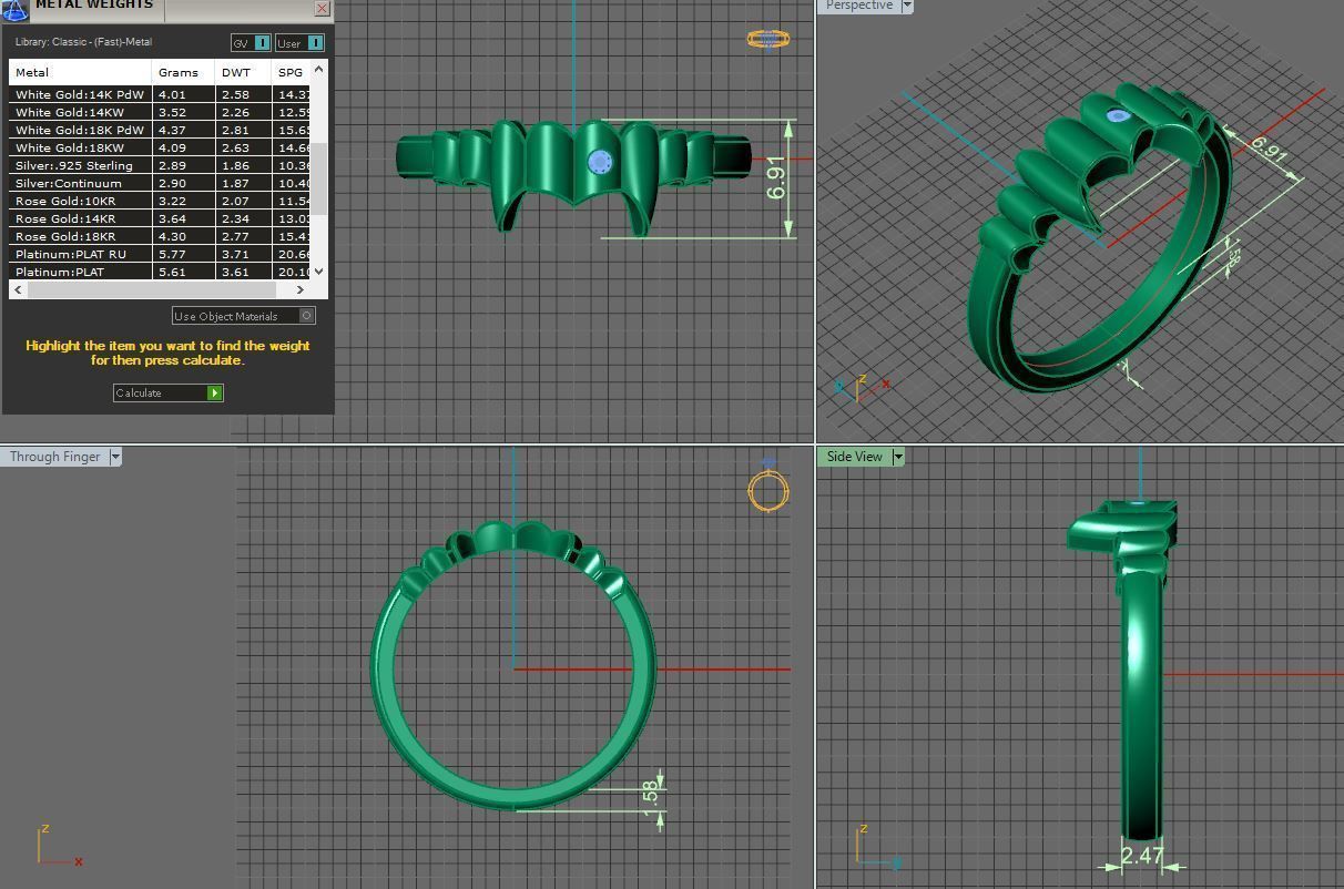 gold ring fangs with diamond 3D print model_3