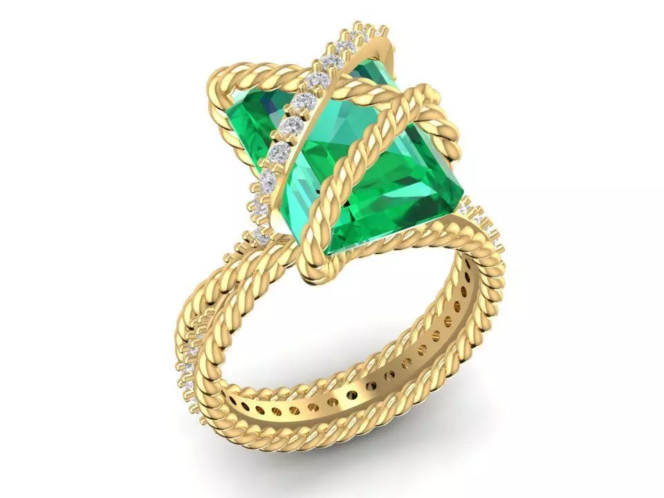 Luxury Twisted Rope Ring with Emerald or Ruby Center Stone 3078 3D print model