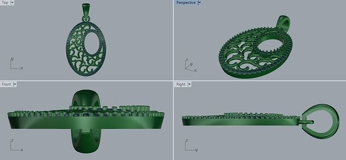 Pave Diamond Silver Oval Filigree Geometrical Pendant Jewelry 3D print model