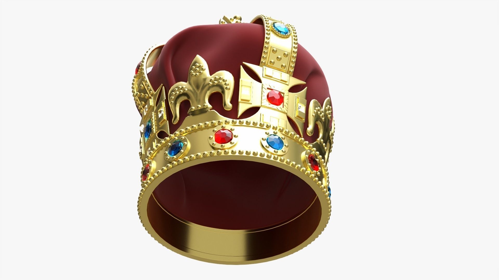 Royal crown with gems and velvet 01 3D model_2