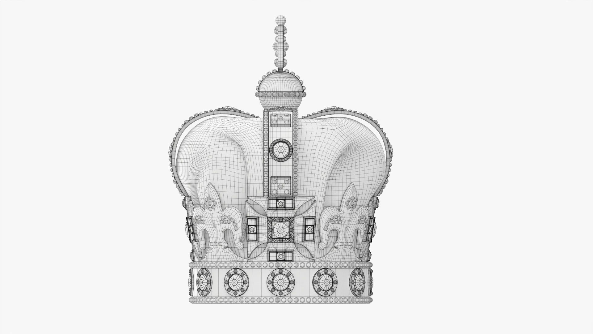 Royal crown with gems and velvet 01 3D model_10