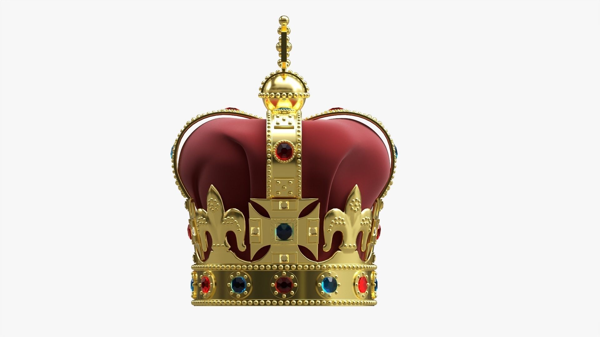 Royal crown with gems and velvet 01 3D model_4