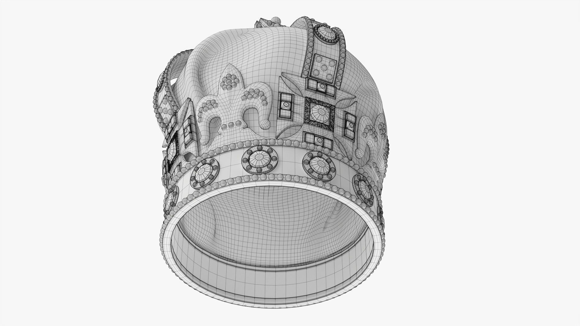 Royal crown with gems and velvet 01 3D model_8