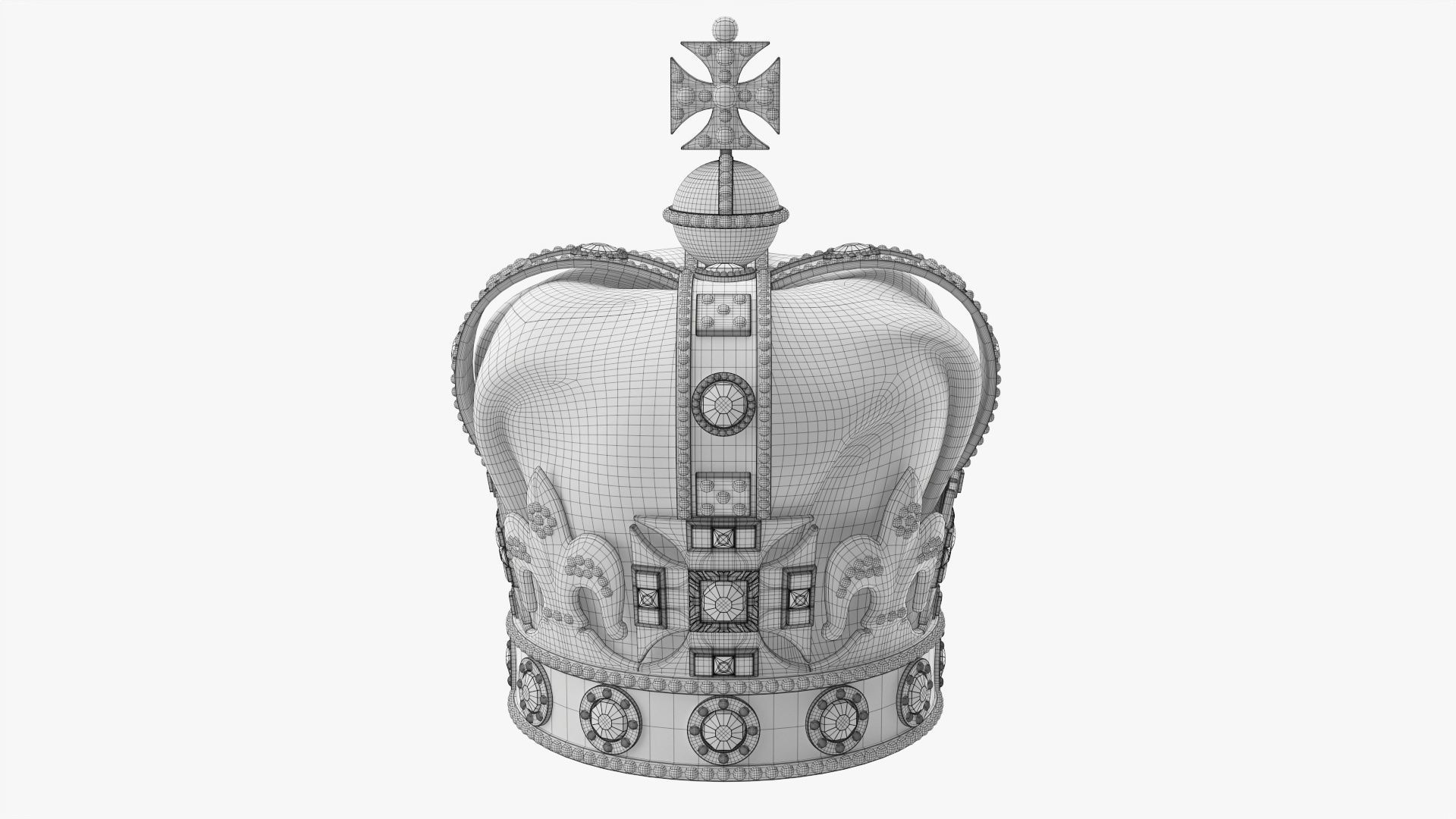 Royal crown with gems and velvet 01 3D model_6