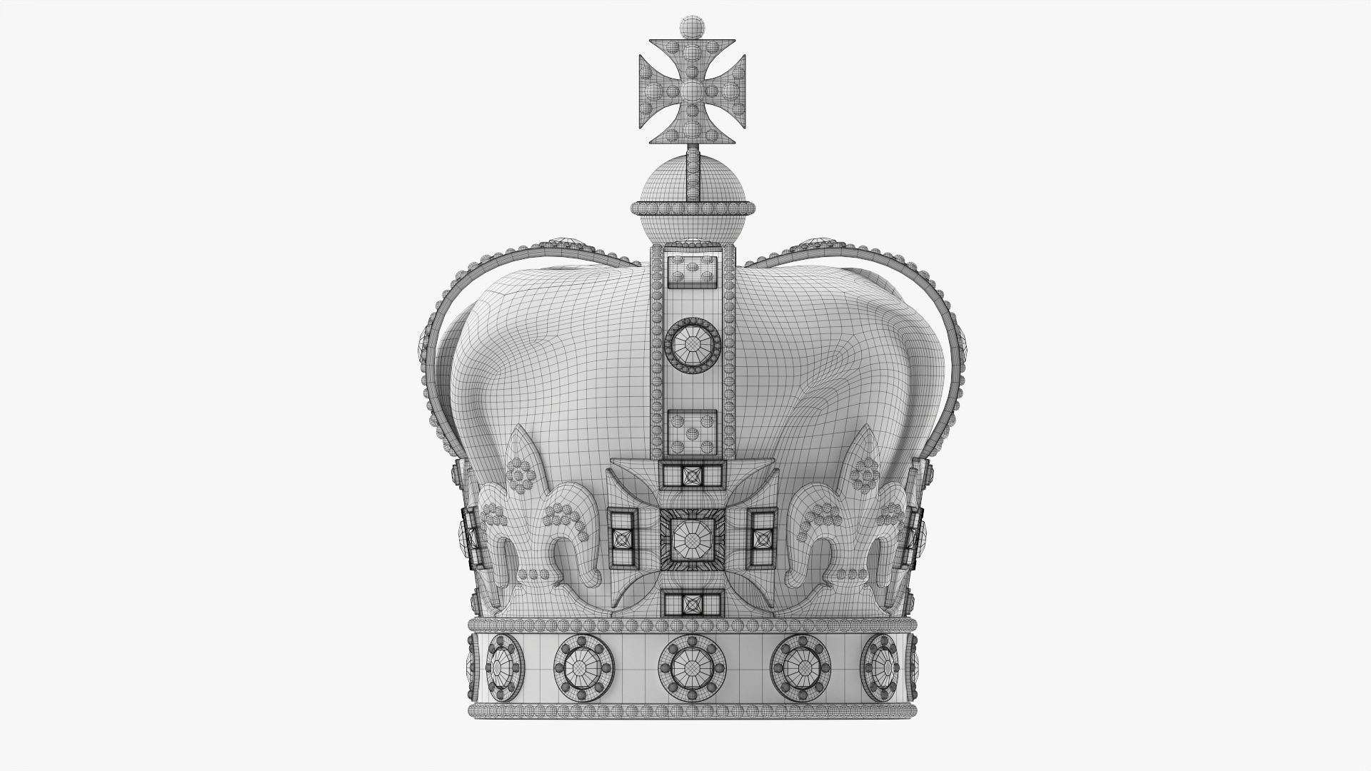 Royal crown with gems and velvet 01 3D model_9