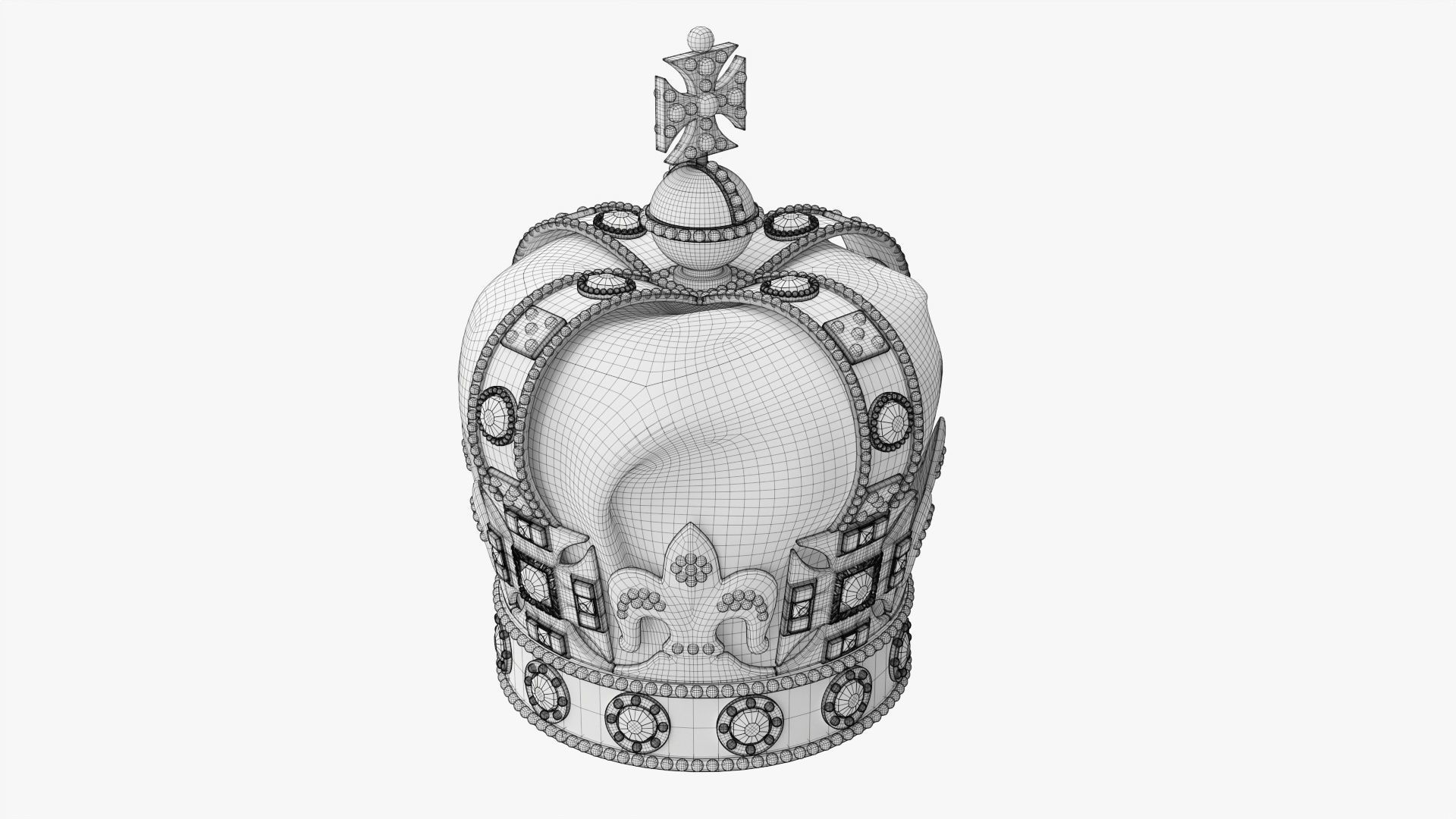 Royal crown with gems and velvet 01 3D model_7