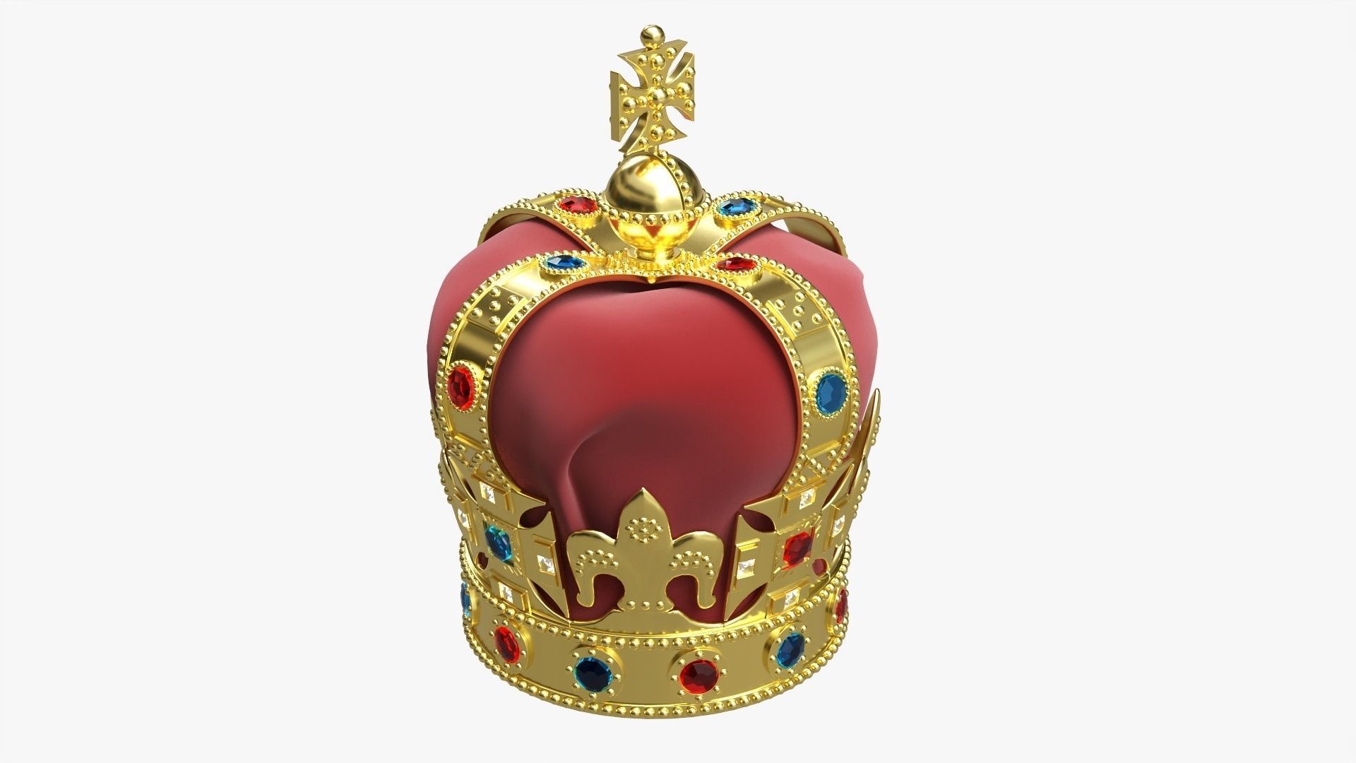 Royal crown with gems and velvet 01 3D model_1