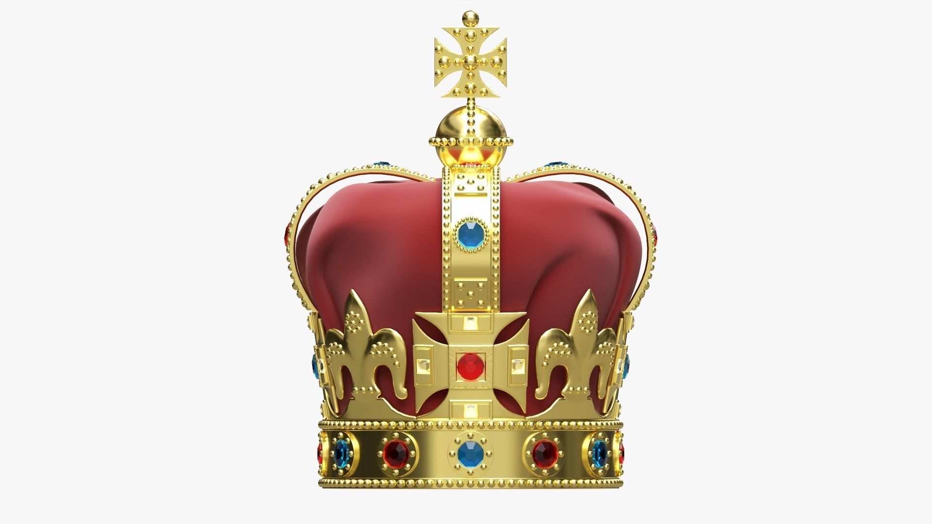 Royal crown with gems and velvet 01 3D model_3