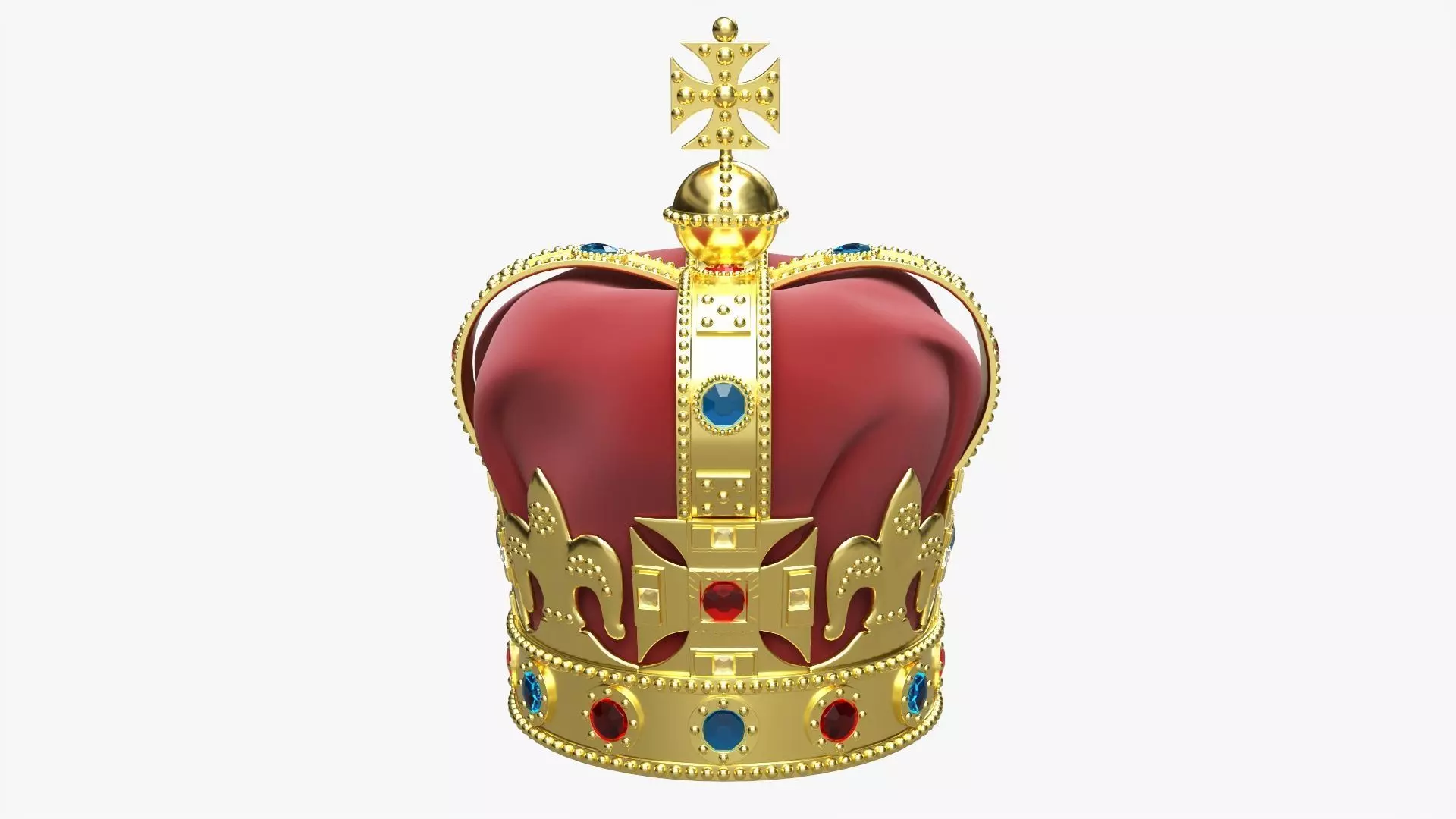 Royal crown with gems and velvet 01 3D model_0