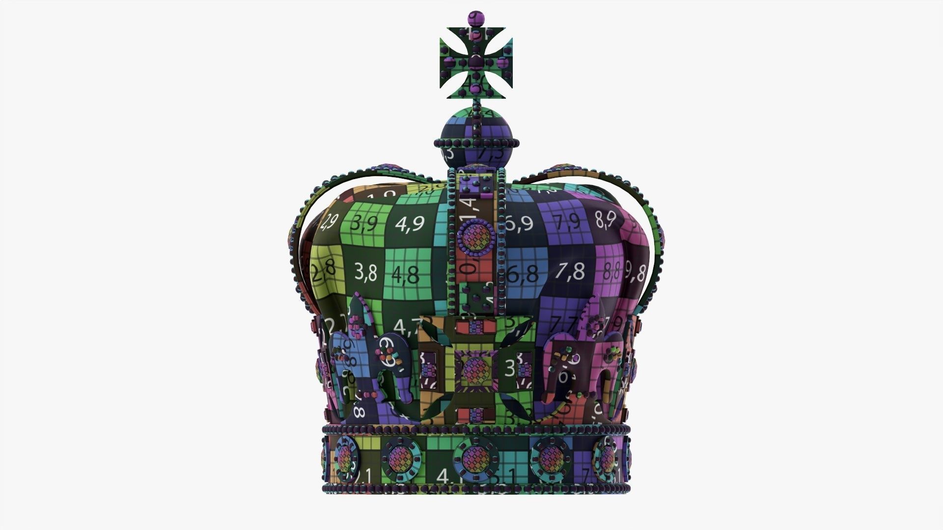Royal crown with gems and velvet 01 3D model_15