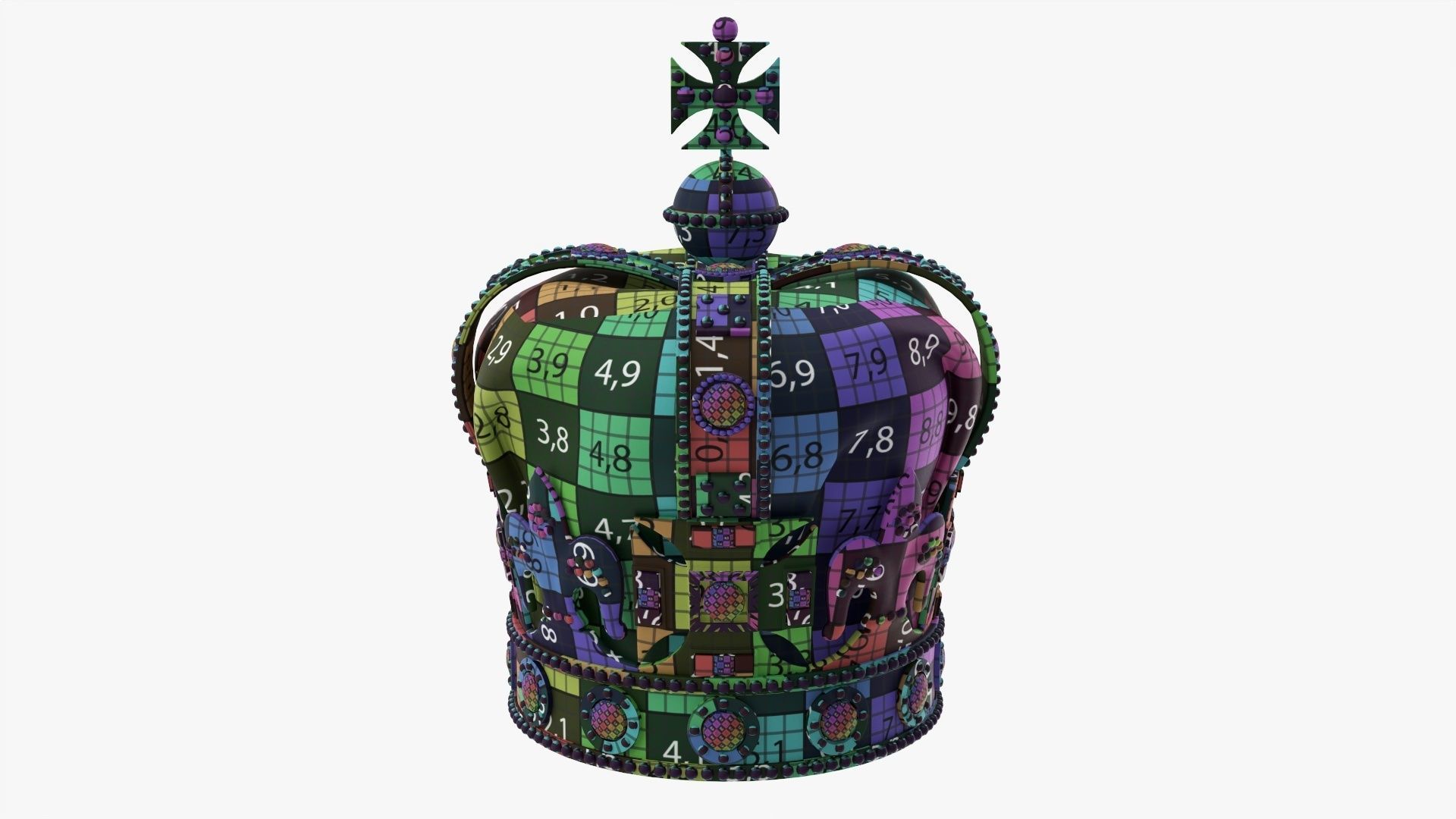 Royal crown with gems and velvet 01 3D model_12