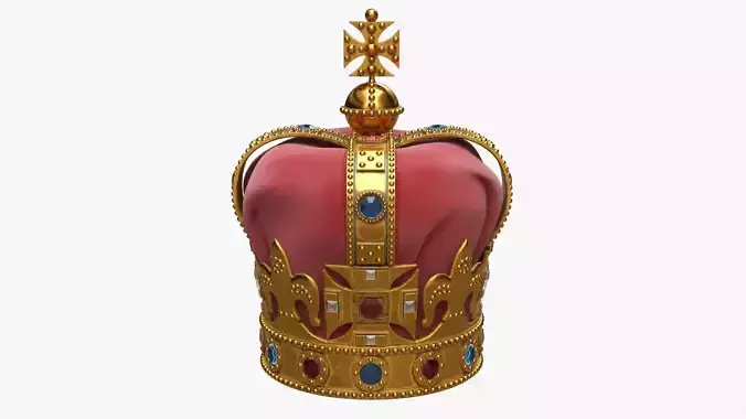Royal crown with gems and velvet 02 3D model