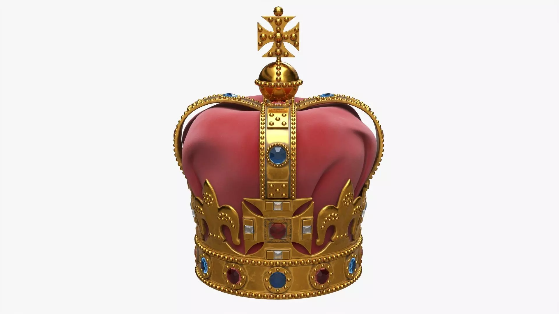 Royal crown with gems and velvet 02 3D model