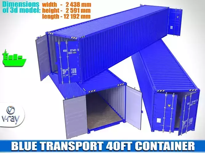 Two-door blue transport 40ft container 3D model