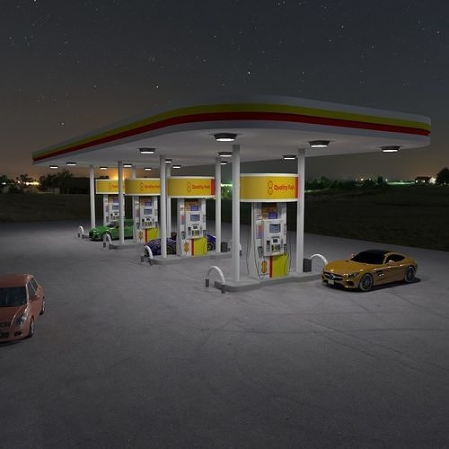 Gas station with coffee house 3D model