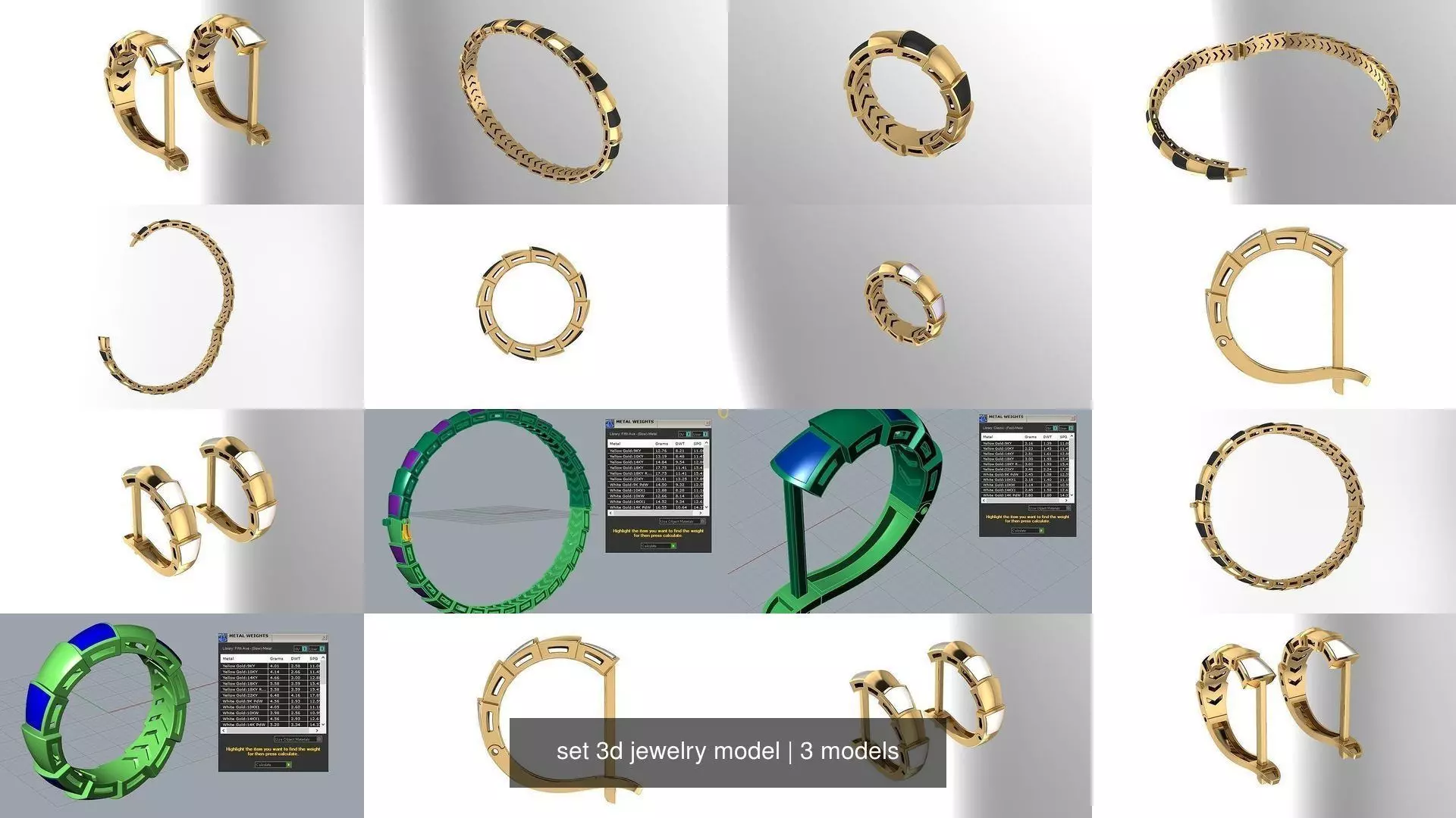 set 3d jewelry model gold bangle with stones 3D Model Collection_1