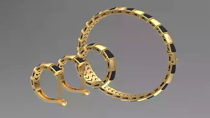 set 3d jewelry model gold bangle with stones 3D Model Collection