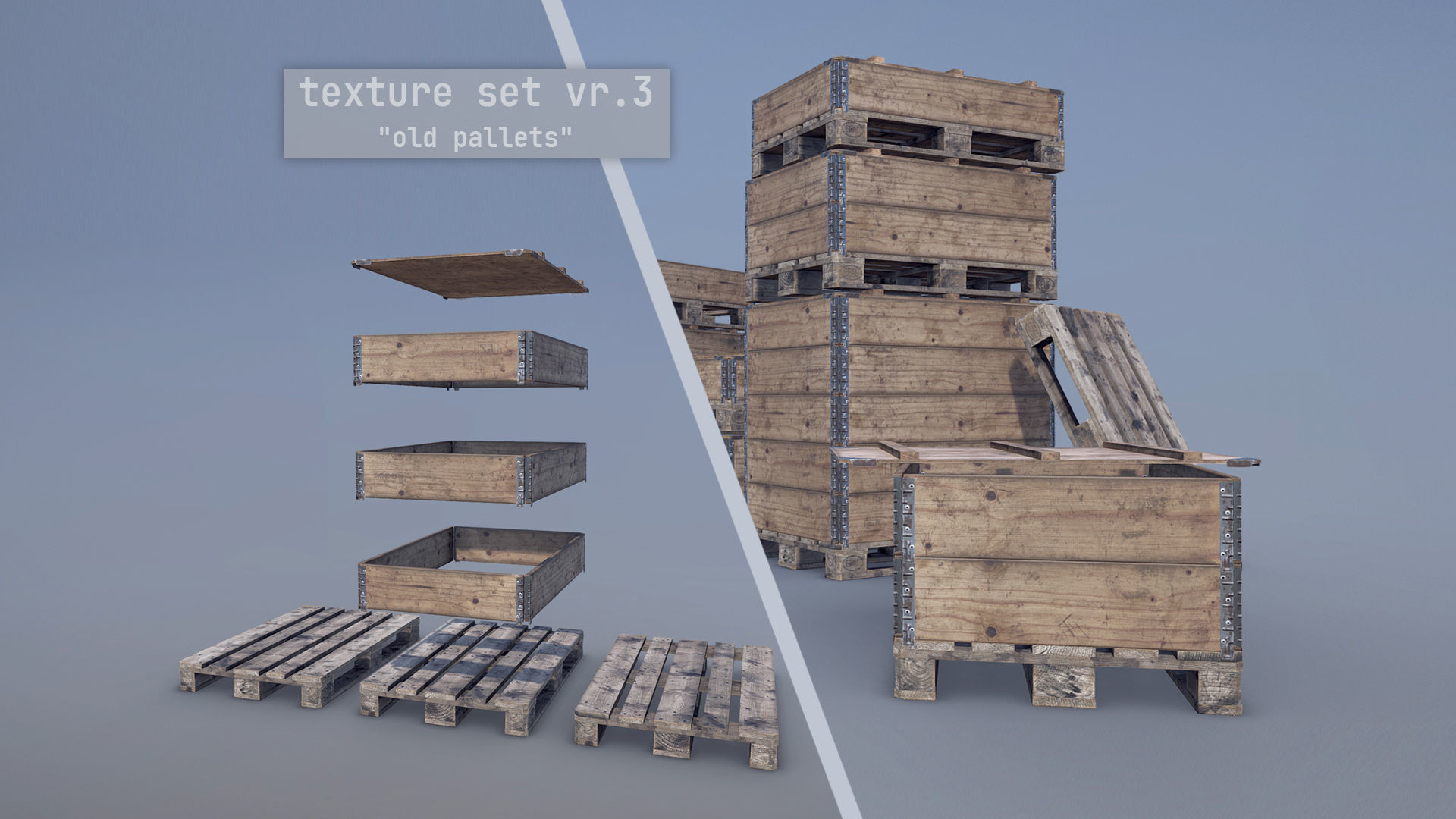 Cargo Wood Pallets Collars Cover EUR EPAL 3D Model Collection_4