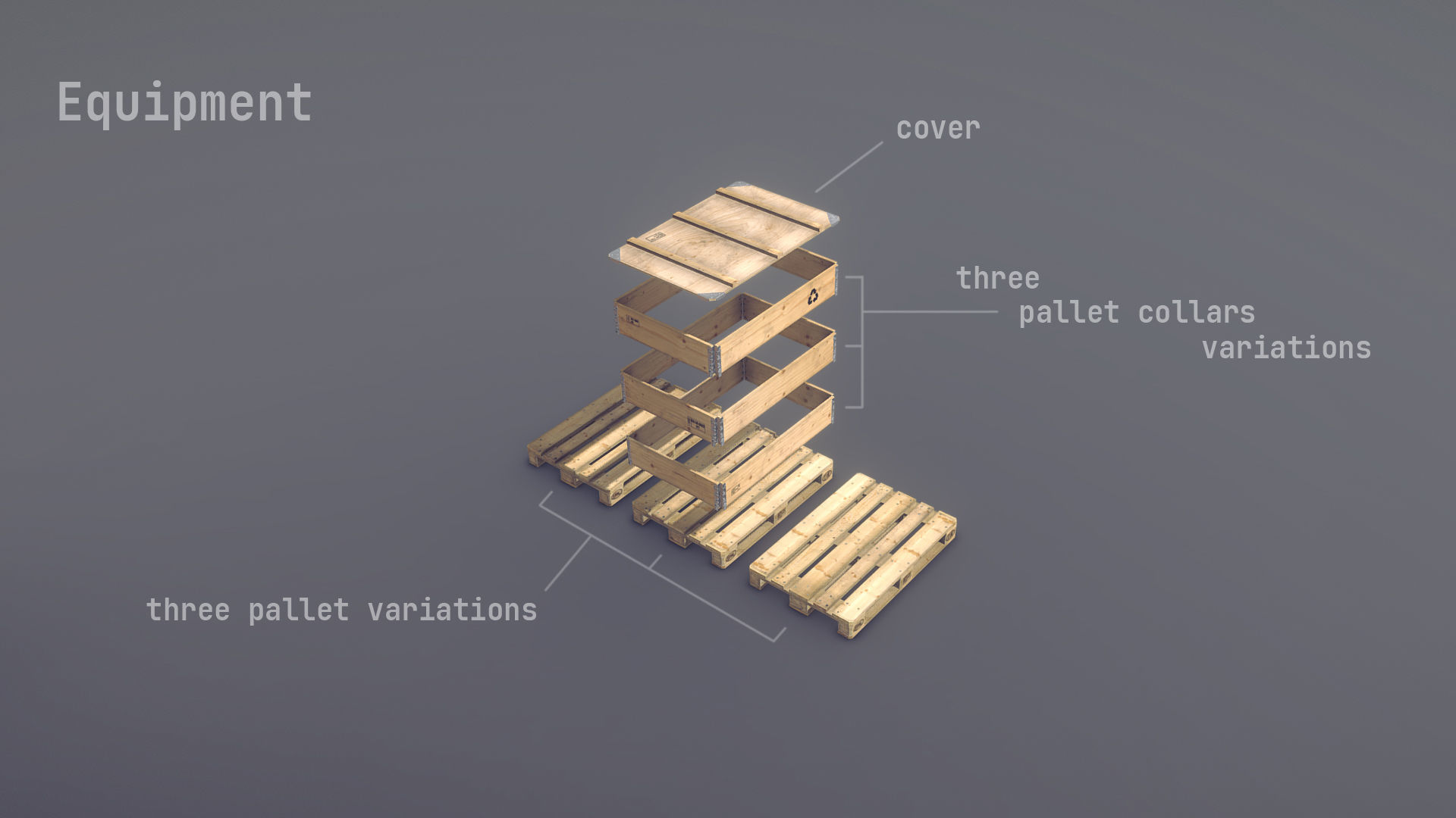 Cargo Wood Pallets Collars Cover EUR EPAL 3D Model Collection_6