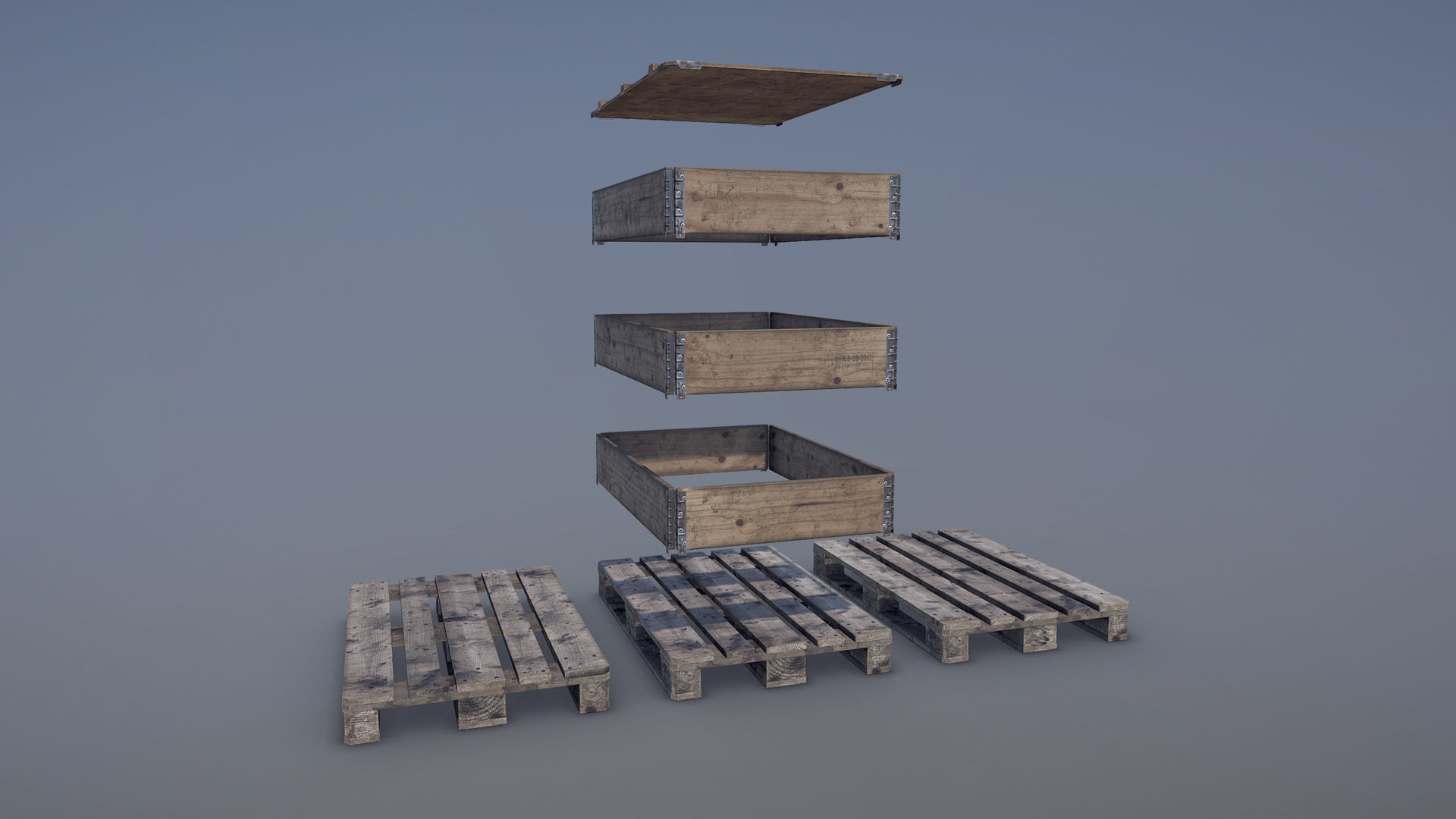 Cargo Wood Pallets Collars Cover EUR EPAL 3D Model Collection_9