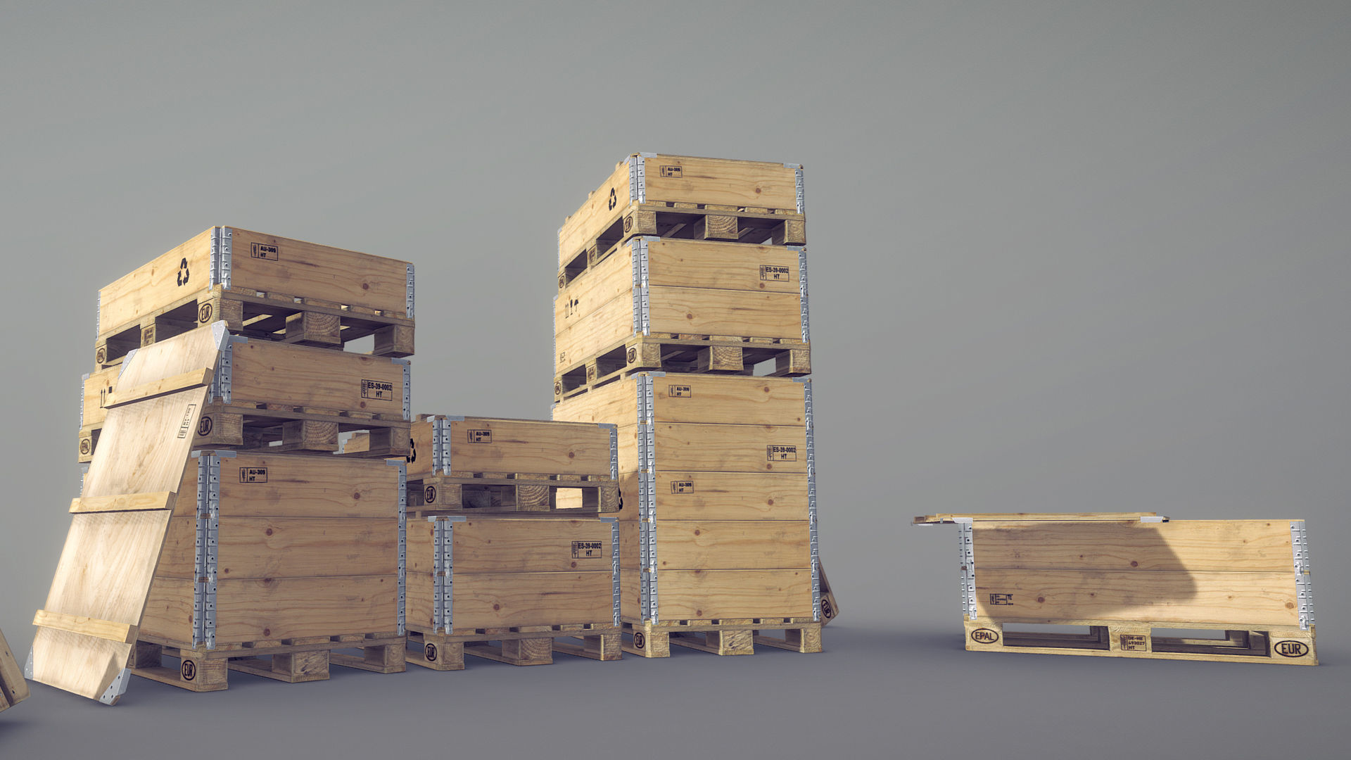 Cargo Wood Pallets Collars Cover EUR EPAL 3D Model Collection_16
