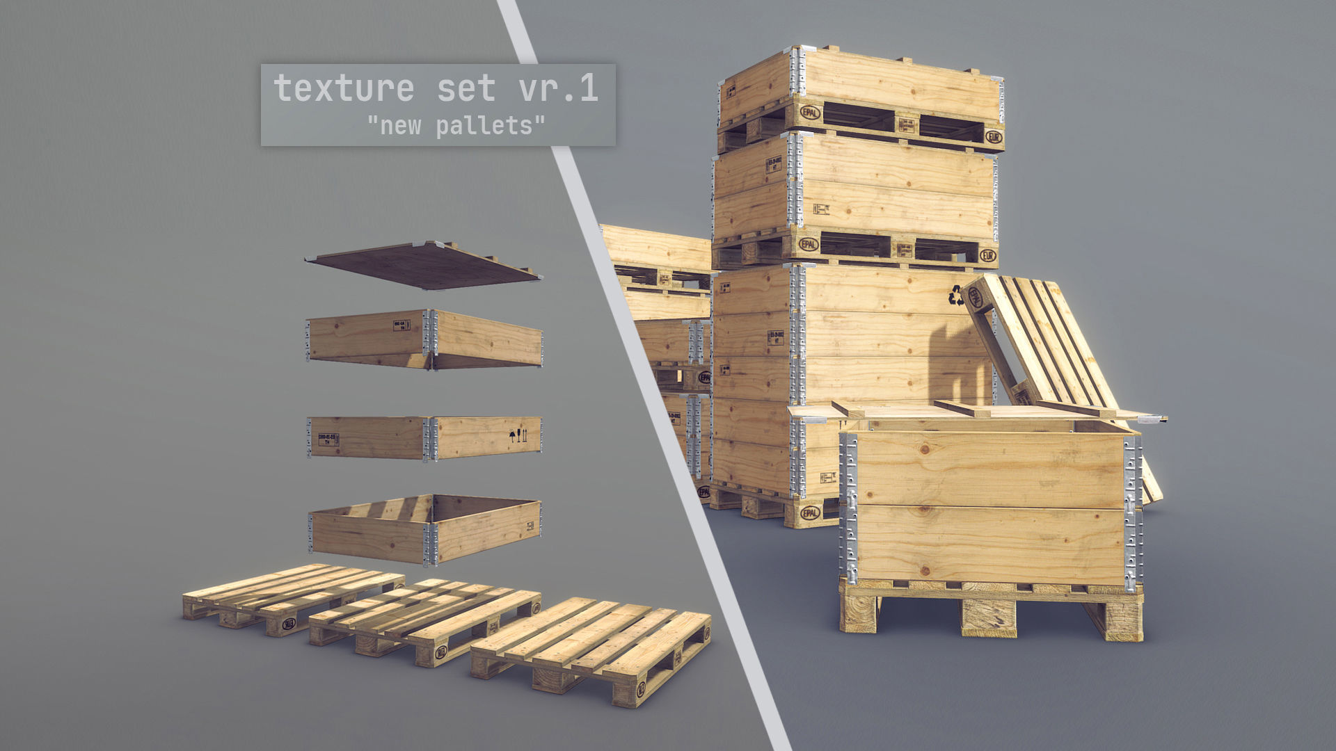 Cargo Wood Pallets Collars Cover EUR EPAL 3D Model Collection_2